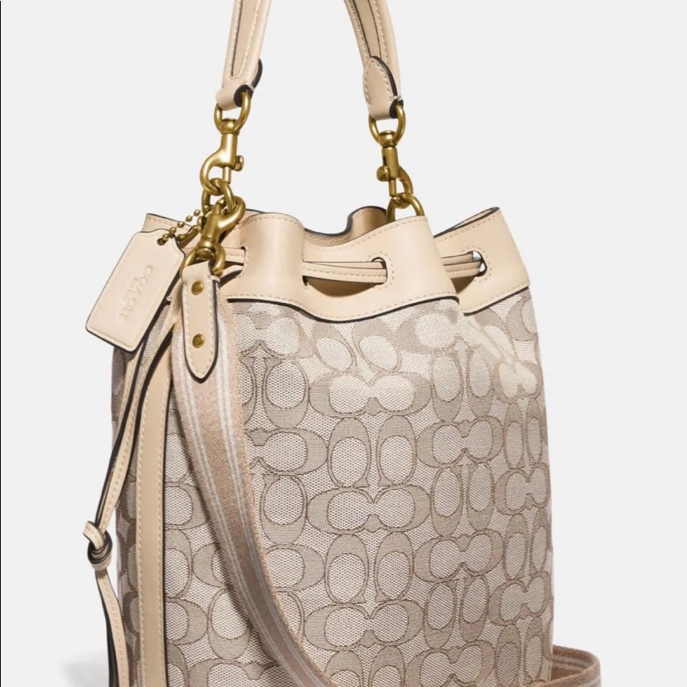 COACH Field Signature Jacquard & Leather Bucket Bag, Nude/Beige